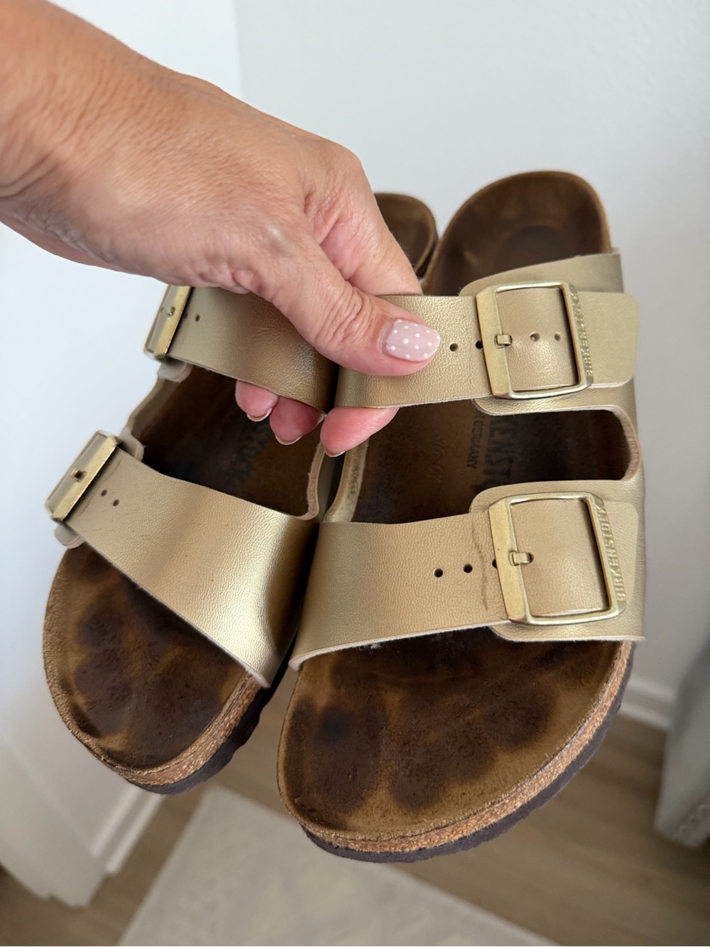 Birkenstock Arizona Metallic Gold Two-Strap Sandals